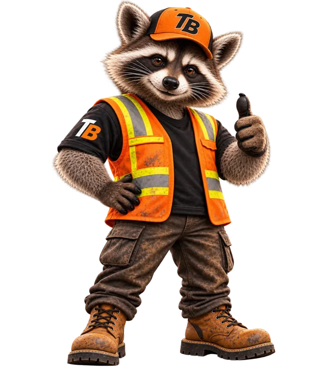 Trash Bandits raccoon mascot giving a thumbs up